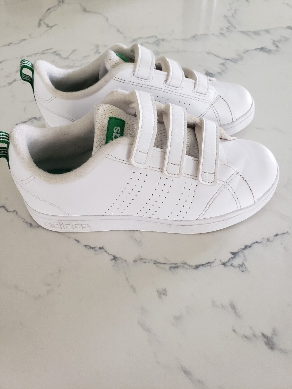 Adidas Advantage Court Base Sneakers With Hook And Loop White Green Big Kids